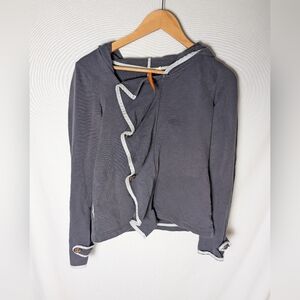 Anthropologie Gray Hooded Decorated Button Jacket Size Medium Ruffles Sun-Sat